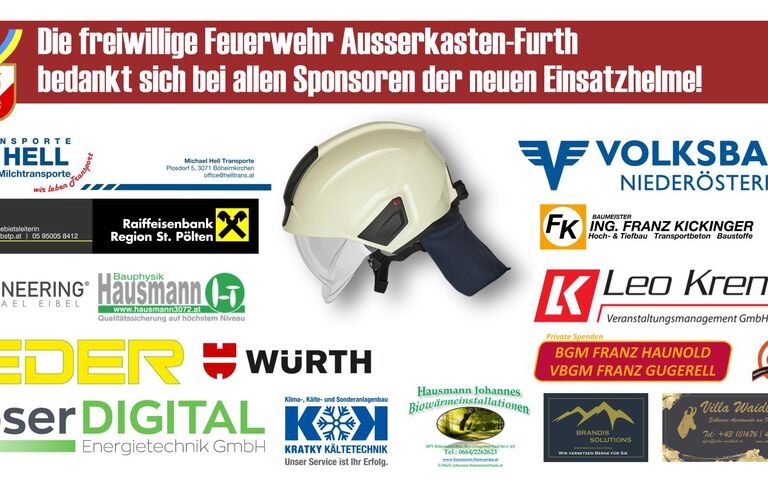 Firmenlogos rund um einen Einsatzhelm